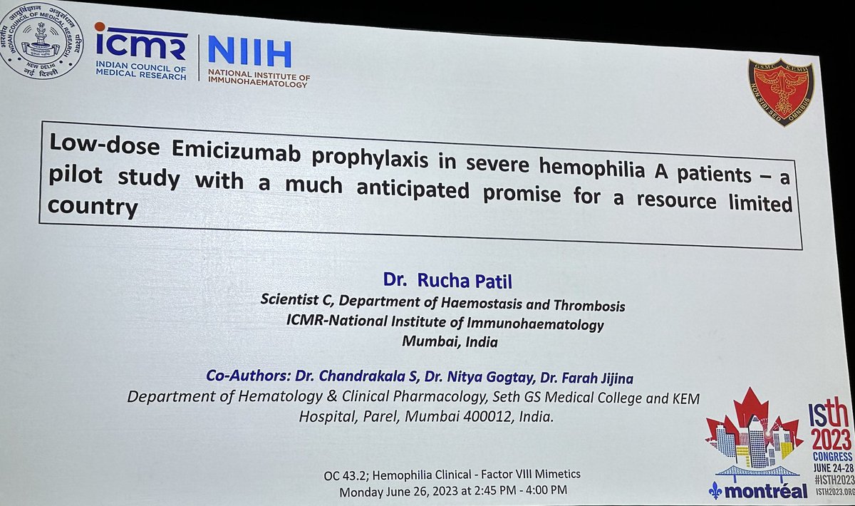 The most impactful presentation at #ISTH2023 (in my opinion) was given by Rucha Patil from Mumbai in India. In a small study with short follow-up she described the effective use of low dose emicizumab and found it as effective as full dose. They actually used half dose emi.