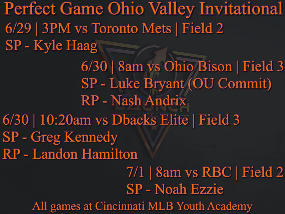 <a href="/PG_OhioValley/">Perfect Game Ohio Valley</a> Launch 2024 rotation 
<a href="/kylehaag4/">kyle haag</a> <a href="/lukebryant36/">Luke Bryant</a> <a href="/AndrixNash/">Nash Andrix</a> <a href="/Gkennedy0003/">Gregory Kennedy</a> <a href="/Landon_ham77/">Landon Hamilton</a> <a href="/NoahEzzie/">Noah Ezzie</a>
