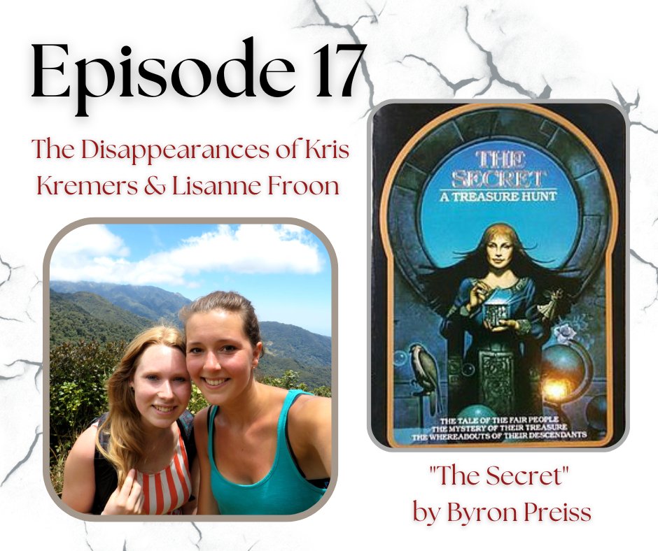 MECrisispod's tweet image. This week, we have a new cohost: Dylan Berger! This week, Madison discusses the disappearances of Lisanne Froon and Kris Kremers. Dylan tells us all about "The Secret," a book by Byron Preiss which describes 12 different riddles which lead to 12 different treasures.