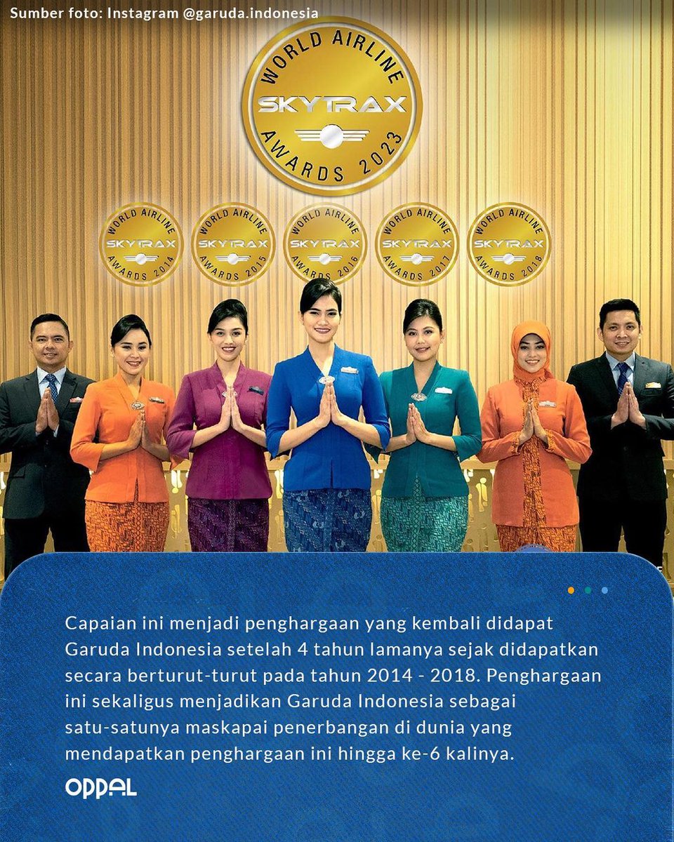 oppal_id's tweet image. Garuda Indonesia baru saja kembali dinobatkan menjadi “The World's Best Airline Cabin Crew 2023” versi Skytrax. Such a wonderful achievement @indonesiagaruda, we’re so proud!🥹🫶🏼

#oppal #garudaindonesiaairlines #skytraxawards #worldsbestairlinecabincrew