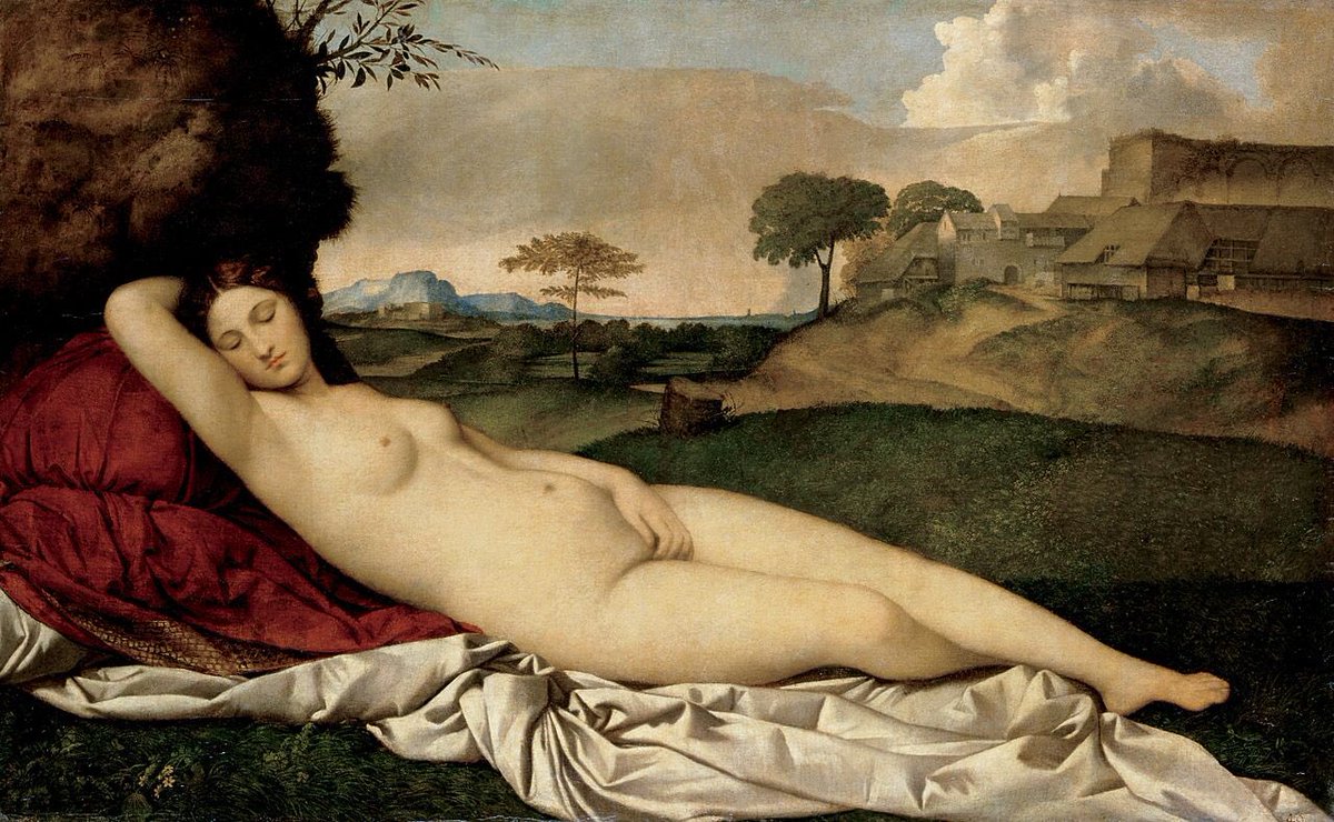 PP_Rubens's tweet image. Sleeping Venus, by Giorgione (whose day was today) with a touch of Titian, 1510. Too perfect for words.