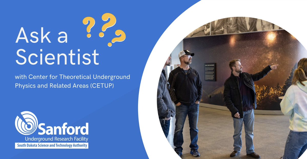 Have a burning question about dark matter 🌑 but unsure who to ask? Join @sanfordlab for 'Ask a Scientist' 🧐. Dive deep into underground science with experts from CETUP* at the Visitor Center in Lead, SD on Thursday, June 29! #AskAScientist #CETUP

facebook.com/events/9359422…