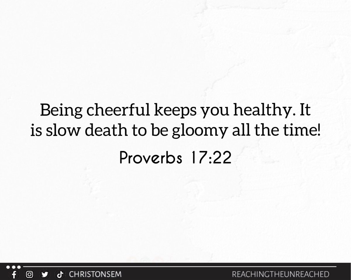 tg_illuminated's tweet photo. Proverbs 17:22

Being cheerful keeps you healthy. It 
is slow death to be gloomy all the time!

#christonsem #possessingthenations #spreadingthegospel #OneVerseADay #Gospel  #tuesdaymotivations https://t.co/naaRea4ci3