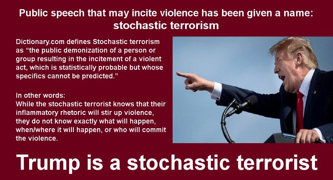 @AymannJames @JayeJaybird54 When they tell you who they are...
AND they give permission/license.
Dehumanization precedes atrocity.
#VoteBlueToStopRacism 
#VoteBlueToStopFascism  
#VoteBlueEveryElection 
#VoteBlueToSaveAmerica 
He learned from a master #StochasticTerrorist: