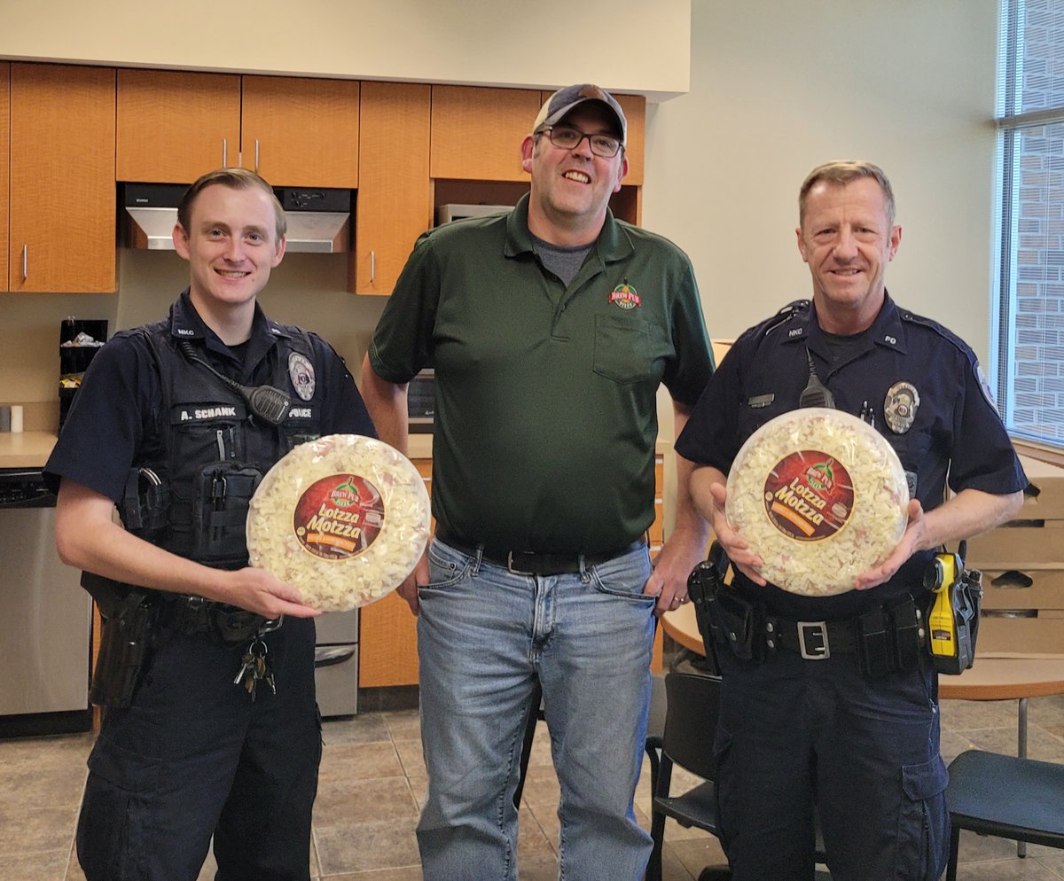 nkcpolice's tweet photo. A very big thank you to Bernatello's Foods and Brew Pub Pizza for donating some very delicious Lotzza Motzza Pizzas to the station today! https://t.co/PAbAALVTao