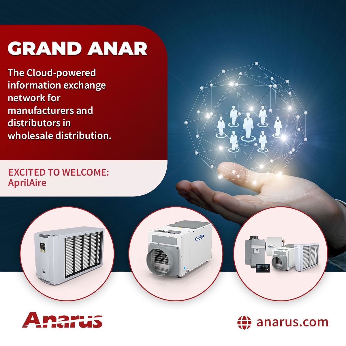 Just announced: AprilAire is the latest manufacturer to join Grand Anar - where they can automate powerful self-serve marketing and product information access for their distributors #hvac #bluehawk #wholesale #distribution #Aprilaire