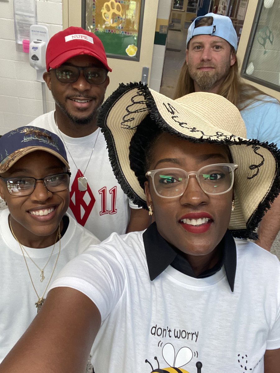 The staff is off to great start for spirit week! Hats off to student success! #CCSSummerLearning2023 #BusyBees🐝#SpiritWeek @cleslions @Maurice_Jack27 @CumberlandCoSch