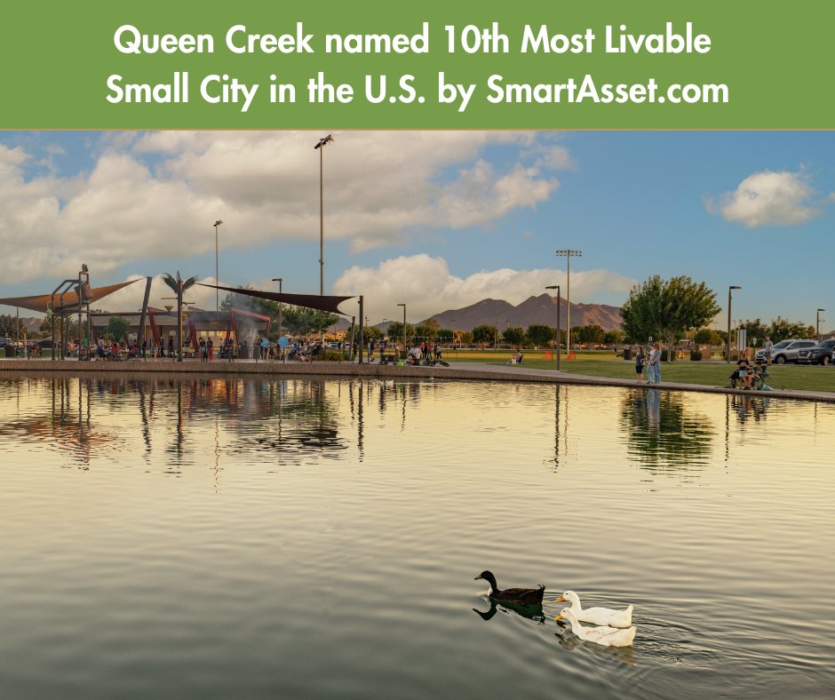 Queen Creek was named the 10th Most Livable Small City in the U.S. by <a href="/smartasset/">SmartAsset</a>! 😃 🏡

For the full article ⤵️
smartasset.com/data-studies/m…