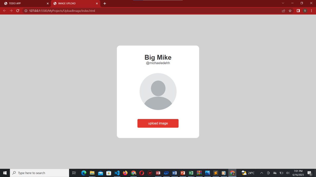 michaeledehh's tweet image. Day 20,21 #25DaysofCode. 
Created a section for profile picture upload.
#html5 #CSS #javascript 
25days of projects