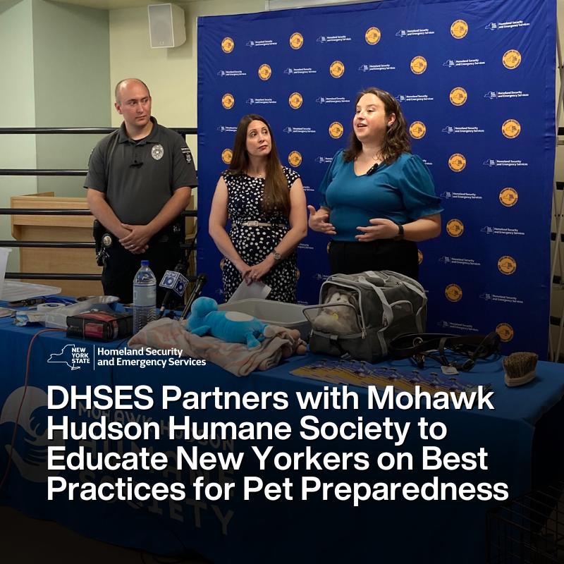 NYS Div. of Homeland Security & Emergency Services (@nysdhses) on Twitter photo This Pet Preparedness Month take into account the needs of your pets when planning for disasters.
<a href="/DHSESCommish/">Commissioner Jackie Bray</a> has partnered up with the <a href="/Mohawkhumane/">Mohawk Hudson Humane</a> to outline steps that New Yorkers can take to keep their pets safe in an emergency.
➡️ Press Release: on.ny.gov/3pnmalC This Pet Preparedness Month take into account the needs of your pets when planning for disasters.
<a href="/DHSESCommish/">Commissioner Jackie Bray</a> has partnered up with the <a href="/Mohawkhumane/">Mohawk Hudson Humane</a> to outline steps that New Yorkers can take to keep their pets safe in an emergency.
➡️ Press Release: on.ny.gov/3pnmalC