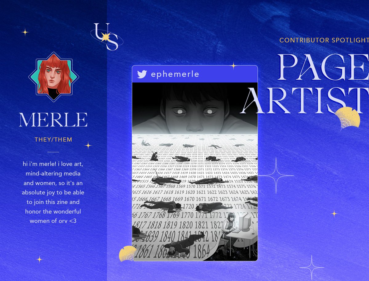 Our next page artist is the incredible @ephemerle! Merle's smooth linework and narrative compositions make it so that each piece tells its own story. We're ecstatic to have them in the zine!