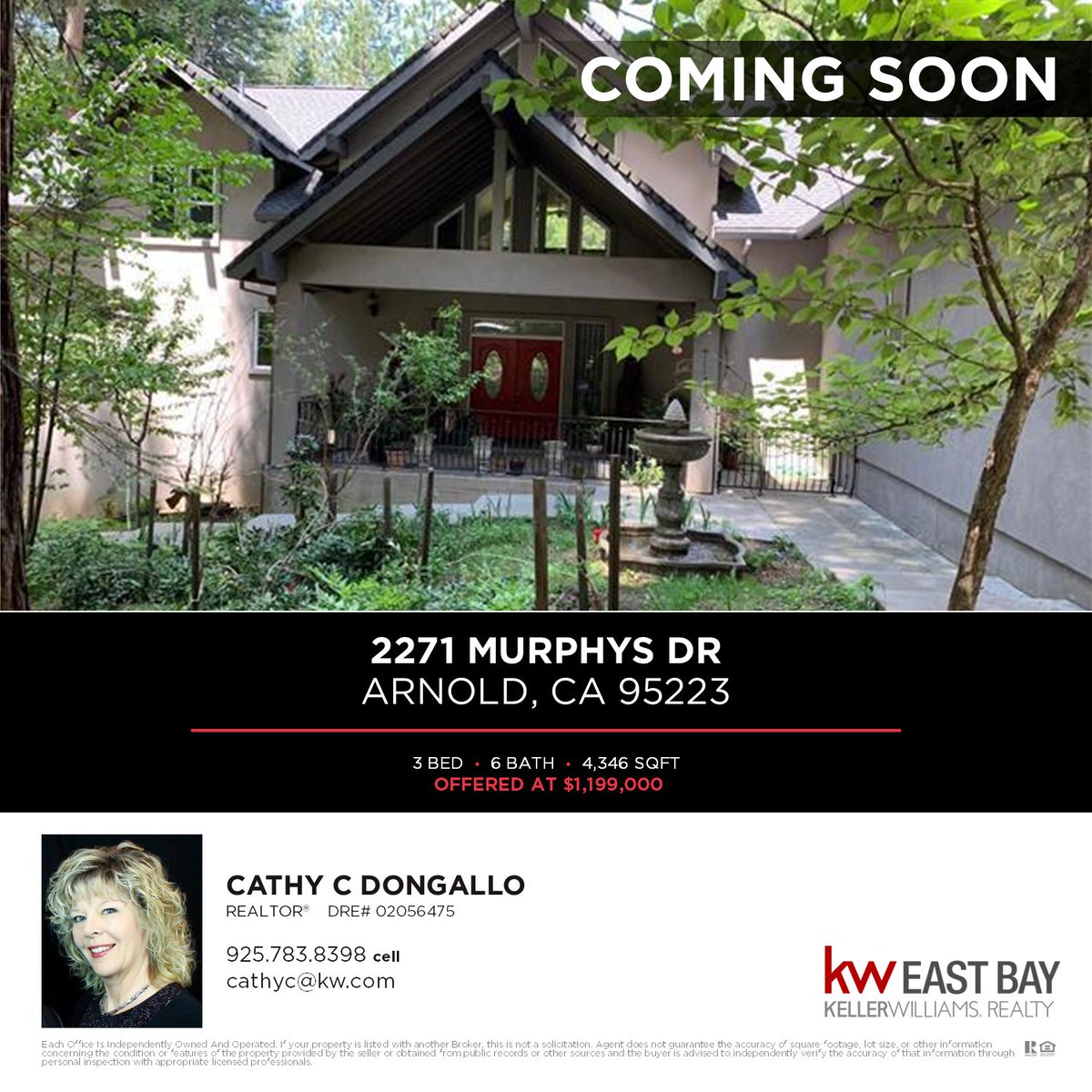 Coming soon!
A new listing by Cathy C Dongallo, 2271 Murphys Dr
#kellerwilliams #bayarearealestate #bayarearealtor