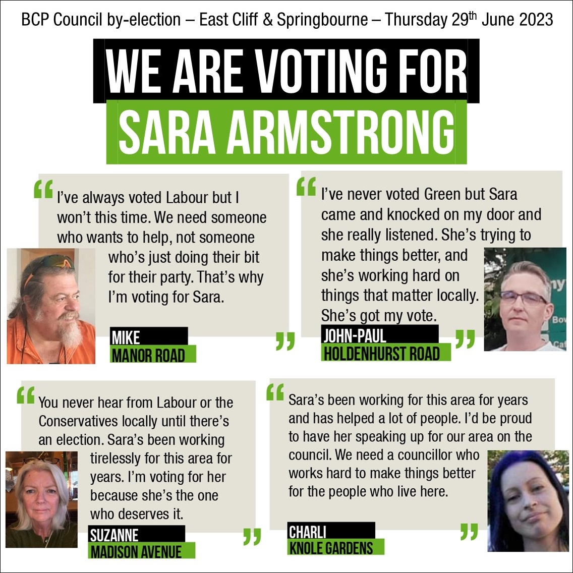 "We're voting for <a href="/SaraArmstr64445/">Cllr Sara Armstrong East Cliff & Springbourne BCP</a>"
- Vox pops from East Cliff &amp; Springbourne residents for this Thursday's by-election

* Sara's video: x.com/Bmthgreenparty…
* More info: bcp.greenparty.org.uk/east-cliff-and…

#GetGreensElected #Bournemouth #EastCliff #Springbourne #EastCliffAndSpringbourne
