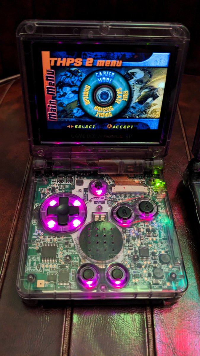 CodesLane's tweet photo. Recently finished two #GBA SP #Mods. Both now have IPS screens, programmable LED button boards, new shells, new buttons, new control pad membranes &amp; new 950mAh batteries to handle the power consumption of the mods. 🎮 

Also got the EZ-Flash Omega DE &amp; it's awesome! https://t.co/kz4SU10TNi