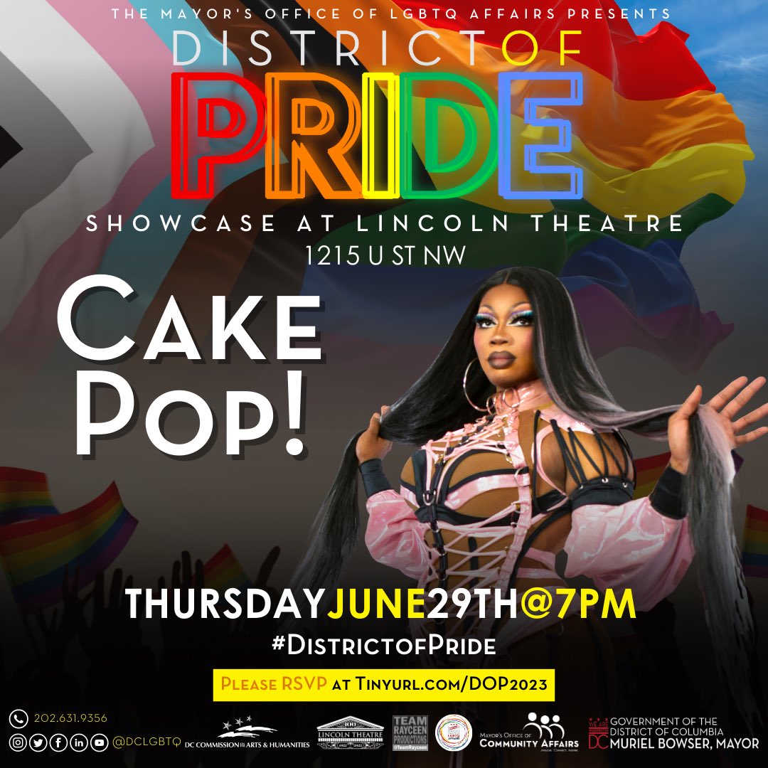 DCLGBTQ's tweet photo. A closer look at the #DistrictofPride Showcase performers ✨

https://t.co/nBl18G5Xeb

@Djhoney215 | DJ
@cakedoesdrag | Drag Performer
@IAMPINKMONI | Rapper
@iamfreddyhall | Singer https://t.co/cg8nq8dxav