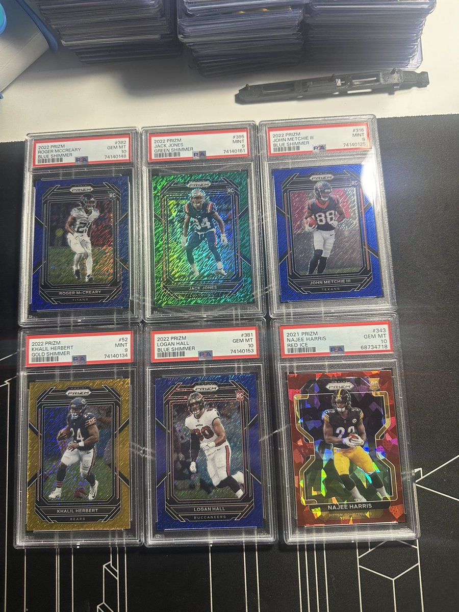 Mccreary /25 PSA 10 $60
Jones /5 PSA 9 $100
Logan hall /25 PSA 10 $50
Najee cracked ice PSA 10 $60
Metchie /25 PSA 9 $100