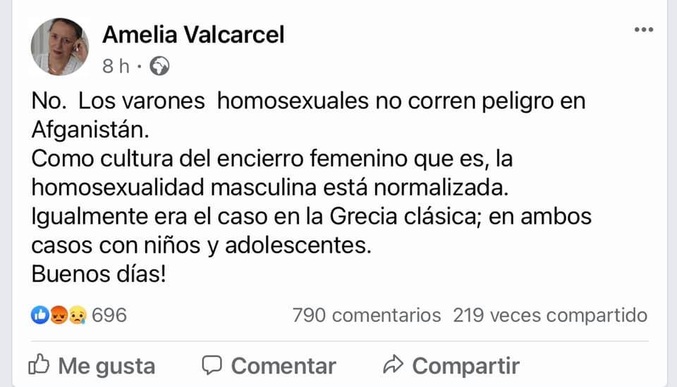 Paradoxalment, Amelia Valcárcel, que s'havia enfrontat amb Gustavo Bueno, portada per l’odi anti-trans ha acabat convergint amb el deixeble del seu antic enemic, José Errasti i la ideologia d'ultra dreta.  Això mateix li va passar a Lidia Falcón.