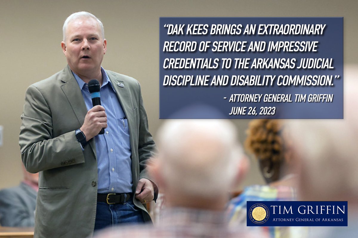 I've appointed former U.S. Attorney and fellow Army JAG Duane 'DAK' Kees of Bentonville to serve on the Arkansas Judicial Discipline & Disability Commission. DAK brings an extraordinary record of service to the role. tinyurl.com/bdhf95r3 #arnews