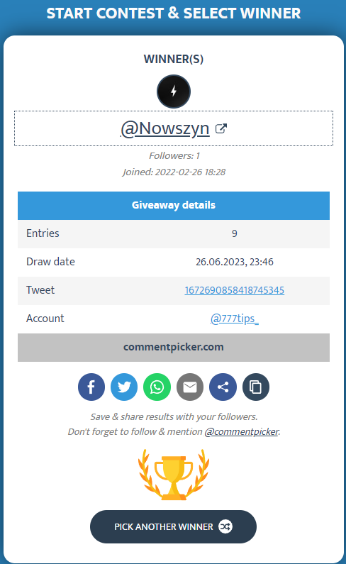 777tips_'s tweet photo. Gratulacje!🎉 @Nowszyn

Masz 24h aby zgłosić się po nagrodę w wiadomości prywatnej bądź na naszym serwerze discord. https://t.co/iqIHj22cw3
