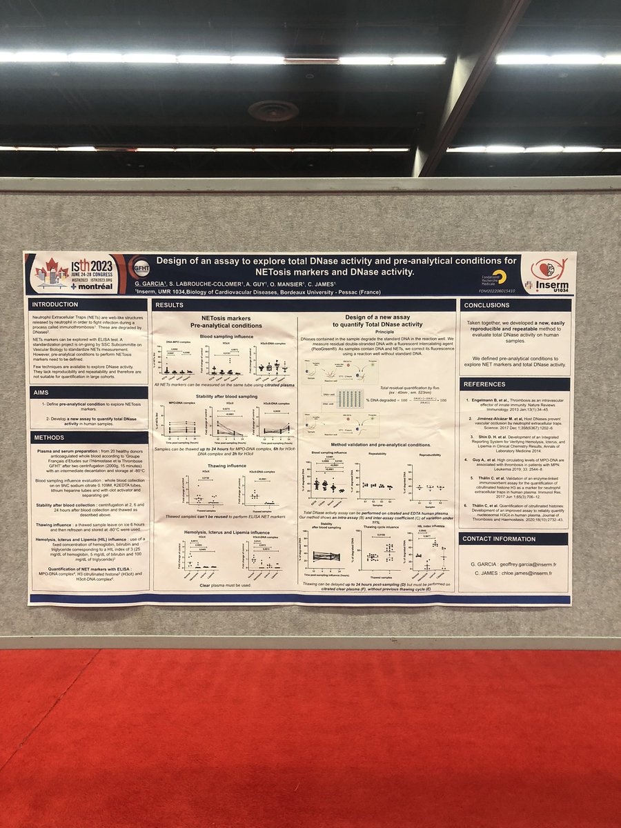 Geoffrey Garcia (@geofgarcia) on Twitter photo Want to explore NETs markers and NETs degradation ?
Come to our poster 785 this monday poster session at #ISTH2023 to discover our new assay for DNases activity evaluation et pre-analytical condition to explore NETs and DNases.
<a href="/insermU1034/">Inserm U1034 - Biology of Cardiovascular Diseases</a> <a href="/isth/">ISTH</a> <a href="/AlexandreGuy6/">Alexandre Guy</a> Want to explore NETs markers and NETs degradation ?
Come to our poster 785 this monday poster session at #ISTH2023 to discover our new assay for DNases activity evaluation et pre-analytical condition to explore NETs and DNases.
<a href="/insermU1034/">Inserm U1034 - Biology of Cardiovascular Diseases</a> <a href="/isth/">ISTH</a> <a href="/AlexandreGuy6/">Alexandre Guy</a>