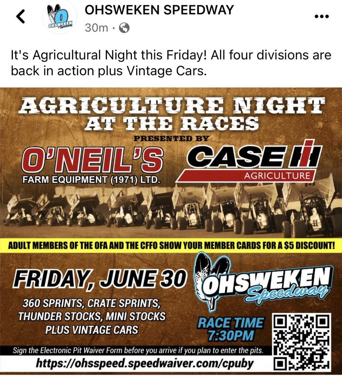 Ok you dirt engineers - ag night this Friday <a href="/OhswekenSpdway/">Ohsweken Speedway</a> ! Come get your eyebrows ripped off with the amazing action - best show in Ontario on a Friday night!!!!!
