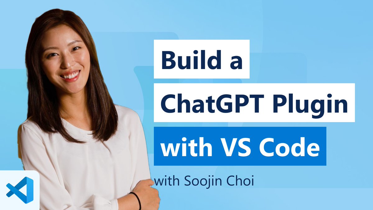 code's tweet image. 📢 @soojinchoi_ joins the livestream this Thursday to walk us through how to build a #ChatGPT plugin with VS Code and #codespaces! Mark your calendars 📆 and join us ▶️ aka.ms/code-livestrea… 
8 am Seattle / 11 am New York / 4 pm London 
@ReynaldAdolphe