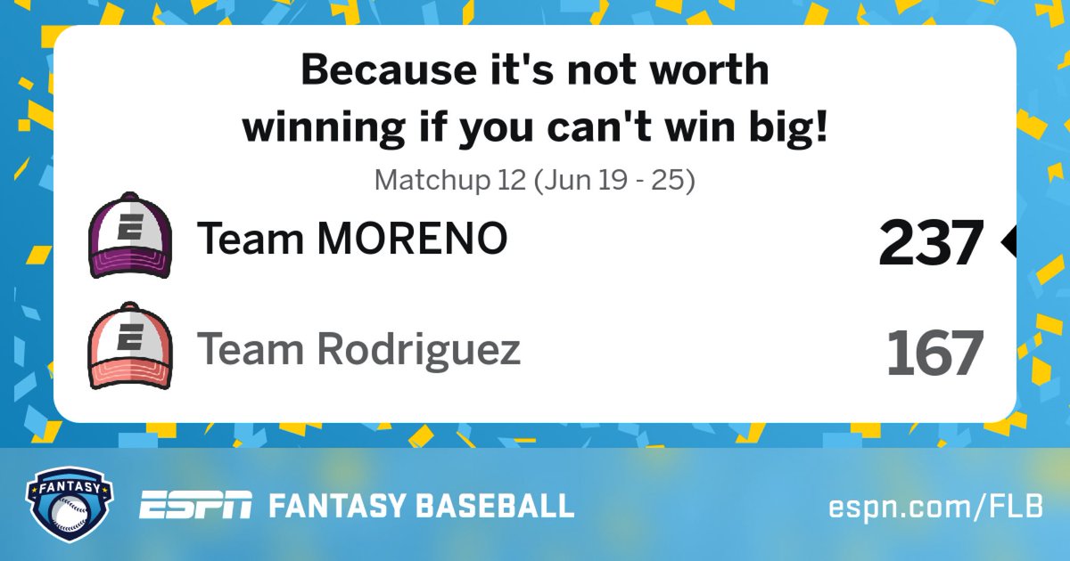 Moreno_Elvis's tweet photo. Check out my results from my ESPN Fantasy Baseball league - via @ESPN Fantasy https://t.co/jRtqf0MaIW