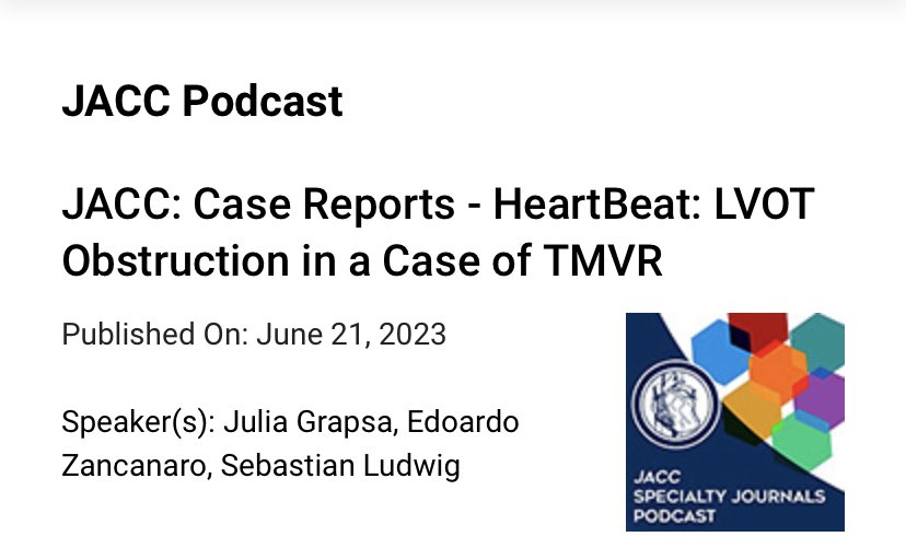 Time is now😍

🎧the new #heartbeat #podcast by #JACCCaseReports @JACCJournals @JGrapsa 
With @SebLudwig1 

#TMVR is 🔥 topic 

jacc.org/do/10.1016/pod…

And you what have you done? 🧐

#cardioEd #CardioTwitter @IndahSP_MD