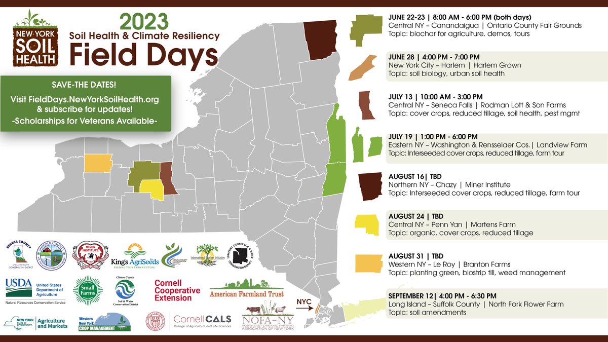 New York Soil Health (@soilhealthny) on Twitter photo This ⤵️
Attn NYS veterans we have soil health field days across the state, if you are interested in attending, make sure to apply for a veteran scholarship thanks to <a href="/SmallFarmsProg/">Cornell Small Farms Program</a>.
See fielddays.newyorksoilhealth.org for details on upcoming events. This ⤵️
Attn NYS veterans we have soil health field days across the state, if you are interested in attending, make sure to apply for a veteran scholarship thanks to <a href="/SmallFarmsProg/">Cornell Small Farms Program</a>.
See fielddays.newyorksoilhealth.org for details on upcoming events.