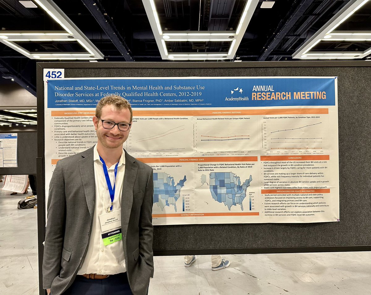 JonStaloff's tweet photo. Thanks to @asabbati1 @biancafrogner and @meganbcole for their mentorship in this project detailing growth in behavioral health service use at FQHCs #ARM23 #academyhealth @uwfm @SeaDenCOIN @UWashEM https://t.co/h6qLzbiuwu