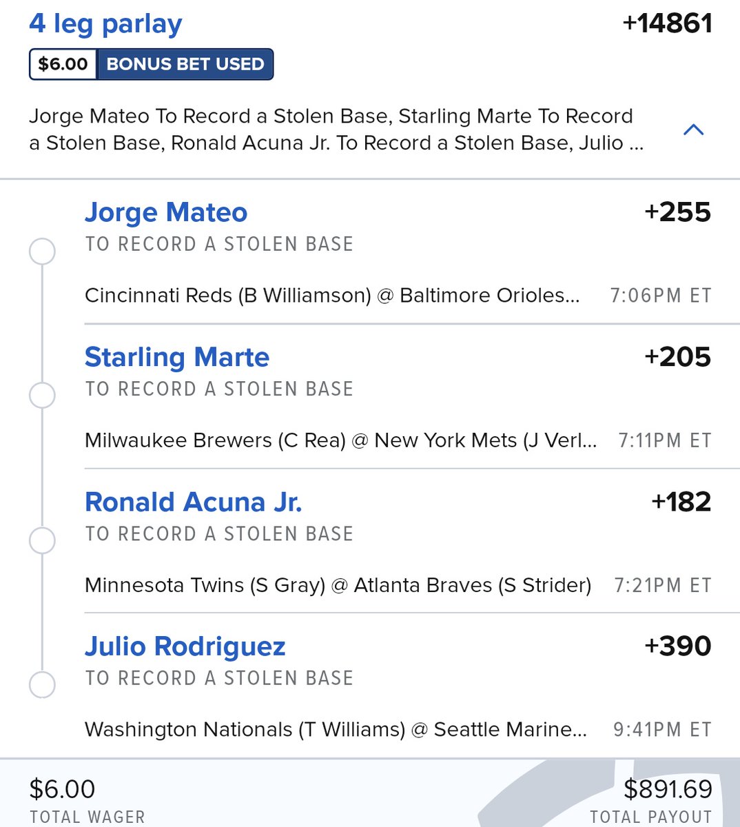 🚨 Monday night MLB ⚾️ 🚨 
Pitchers, hitters & base stealers.
Short slate. Play ur faves solo, make ur own or tail. Be responsible about it.
#gamblingtwitter #mlbbets #mlbparlay #baseballparlay #fanduel #hitterprops #stolenbaseprops #pitcherprops #samegameparlay #phillybetbros