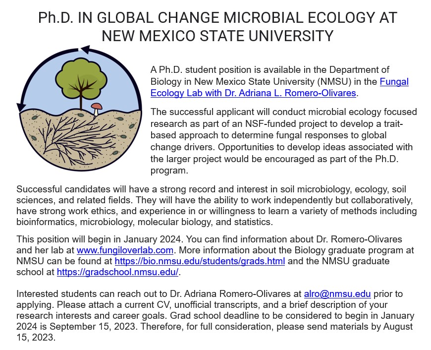 📢📢Looking for a PhD student to join my lab at NMSU!🌄🍄💜 @nmsu @nmsugradschool @CoresNmsu @ESAMicrobe PS. See comments for links 1/n