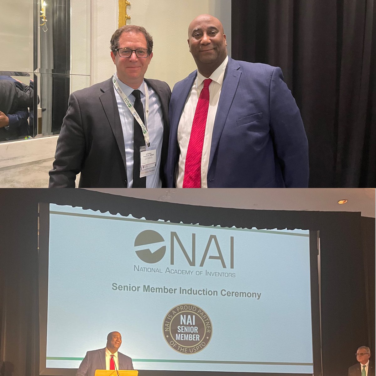 Congratulations Senior Member Inductee Dr. Jon Pearlman (L) into the National Academy of Inventors (NAI) by Derrick Brent, Deputy Director USPTO (R) #H2P #BoldMovesSHRS #Pitt