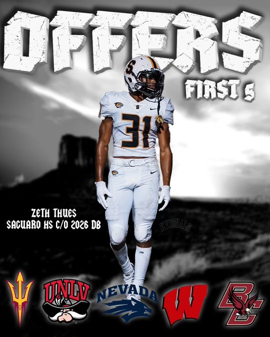 Here’s my First 5 D1 offers . Time to focus on my sophomore year and continue to show my skills. Started as a freshman at top school in nation and ranked #1 db in #classof2026 <a href="/saguarofootball/">Saguaro Football</a> only up from here. <a href="/Rivals/">Rivals</a> <a href="/ArizonaMaxpreps/">Arizona Maxpreps</a> <a href="/azc_obert/">Richard Obert</a> <a href="/Sports360AZ/">Sports360AZ</a> <a href="/on3/"></a>