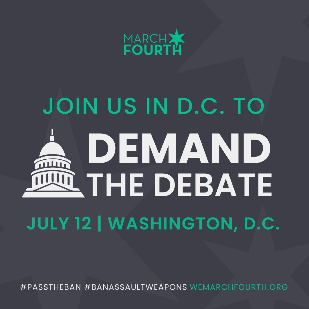 No one needs an AR-15! On Wed., July 12th, we’re going BACK to the halls of Congress to call for a bipartisan conversation about the Assault Weapons Ban. Make your voice heard! RSVP: fundraise.givesmart.com/form/1PKHCQ?vi… #passtheban