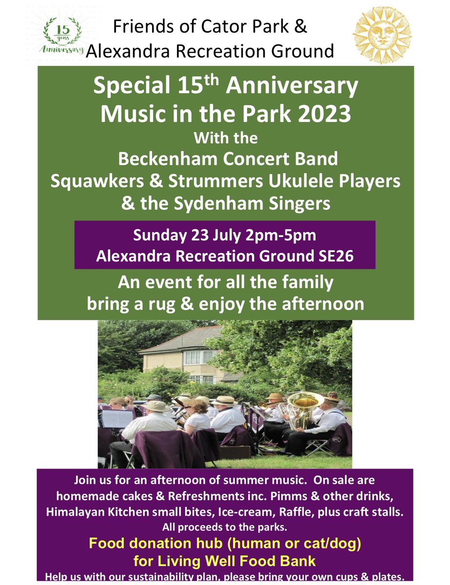 It’s our 15th Birthday this year- we are celebrating at our summer event with <a href="/BeckenhamCBand/">Beckenham Concert Band</a>  @squwarkersandstrummers
@sydenhamsingers <a href="/HKPENGE/">Himalayan kitchen</a>  <a href="/LWBromley/">Living Well Bromley</a> 
Come &amp; join us <a href="/LBofBromley/">Bromley Council</a>  <a href="/idverde_Bromley/">Bromley Parks</a>  <a href="/YL_Bromley/">Bromley Young Labour</a>  <a href="/eastpengegarden/">Penge East Community Centre Gardens</a>  <a href="/PengeFestival/">Penge Festival</a> <a href="/PengeTrail/">Penge Heritage Trail</a>  @MPSPengeCator