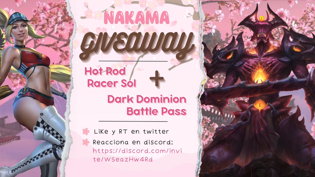 🌸¡Sorteo! Nakama

⚡️1x Hot Rod Racer Sol
⚡️1x Dark Dominion Battle Pass

1⃣Like y RT
2⃣Unete a Discord
3⃣Reacciona al sorteo en Discord

discord.com/invite/WSeazHw…