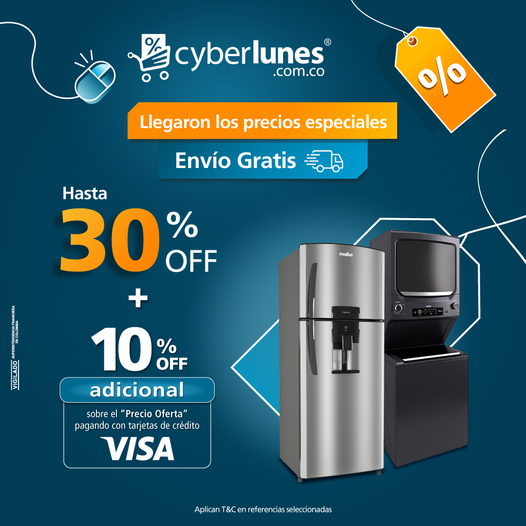 Electrodomésticos Mabe en CyberLunes. Aprovecha hasta 30% OFF +10% OFF adicional sobre el "Precio Oferta" pagando con tus tarjetas de crédito VISA + Envío gratis. bit.ly/3CNlXv3

#cyberlunescolombia #cyberlunes2023 #colombia #electrodomesticos #junio