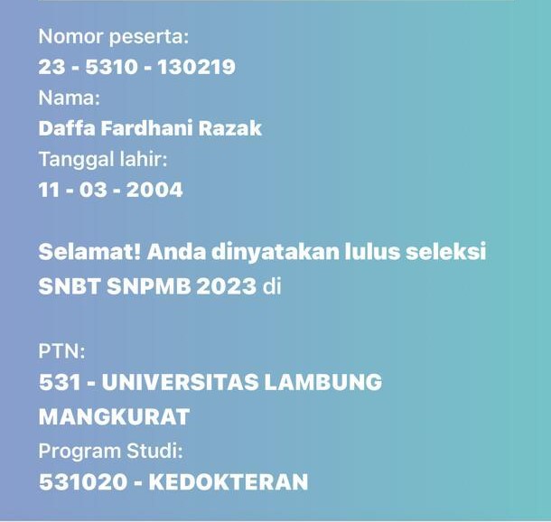 daffardhani's tweet photo. HAHAHA PENGEN KETAWA

13 mei sore, flight dari jakarta
14 mei pagi, ikut UTBK
14 mei sore balik flight lagi ke jakarta

EH TIBA TIBA KETERIMA FK 
PEN KAGET TAPI EMNG TAKDIR WKWK
#SNBT2023 https://t.co/idUXbTBSv9