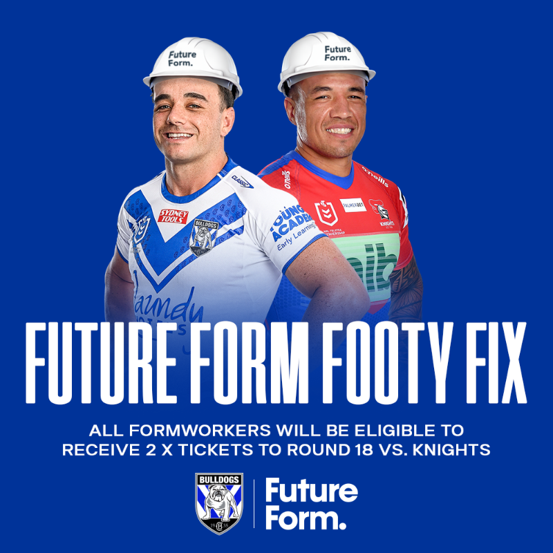 NRL_Bulldogs's tweet photo. 🧰 Tools down this Sunday!

All Form Workers eligible for tickets to #NRLBulldogsKnights.

#FutureForm | #proudtobeabulldog