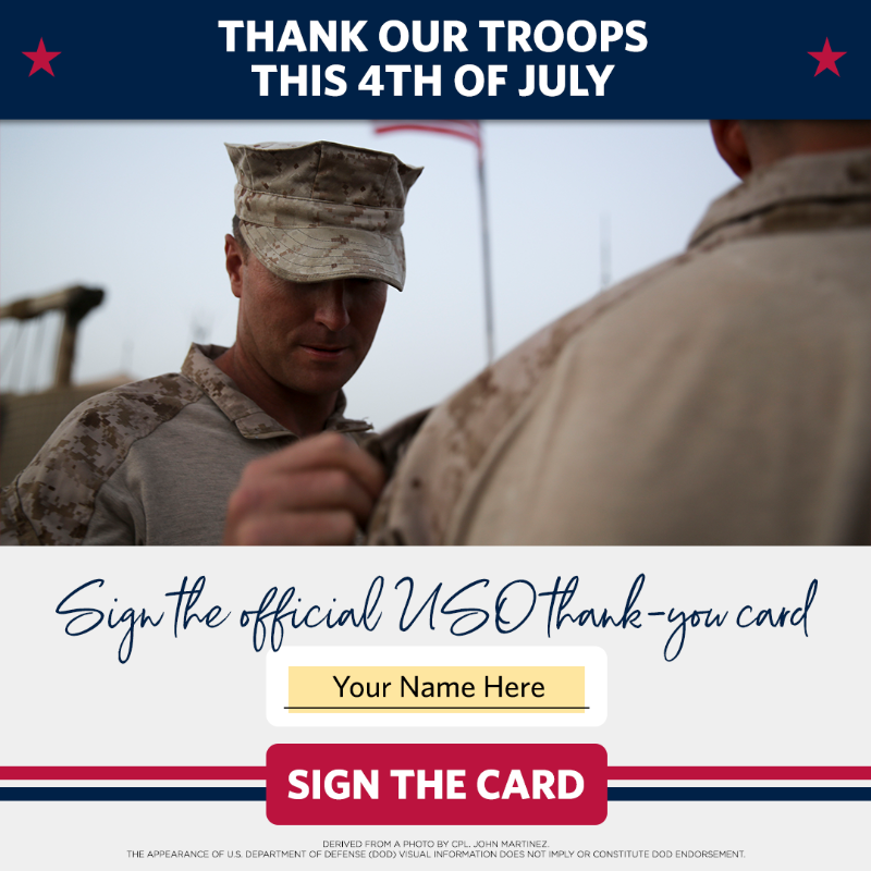 The_USO's tweet photo. Four out of five. 🔴🔴🔴🔴⚪️ That’s how many military families surveyed feel the general public does not understand the sacrifices they make. Sign our card now to let them know that you have their backs!