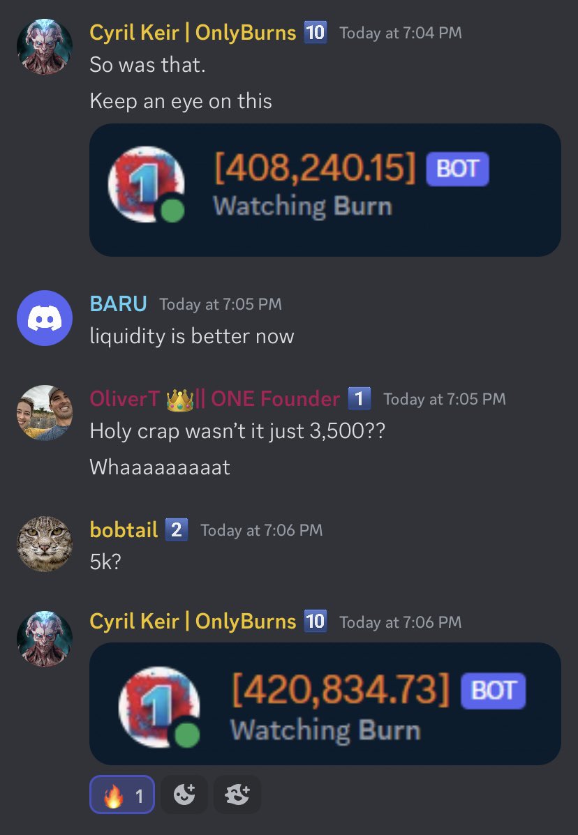 OneTokenDeFi's tweet image. That was fun! After our OnlyBurns Burn War win we earned a $3,500 buyback and burn, which just occurred, and added 12,594 One Tokens to our null wallet One and Done Fund. 🔥🔥🔥🔥😎💪
#OneToken
Onetokenburn.com
discord.gg/mGwGcXbaEx