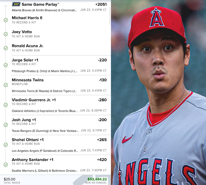 FanDuelSports's tweet photo. TURNED $25 INTO MORE THAN $53K 😱😱😱

One of our customers hit the #MLB SGP+ of a LIFETIME on Friday night ‼️ https://t.co/NBTMPky5IU