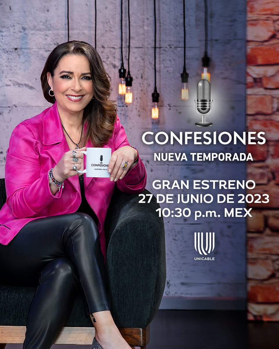 Queremos darle la bienvenida a nuestra querida @AuroraValle a la #FamiliaUnicable con el estreno de #ConfesionesTemporada5 🎙 
Estreno: 27 de junio, 10:30 p. m. MEX por #Unicable 😉
Descubre las #Confesiones que tienen guardadas los famosos en este programa 🙌