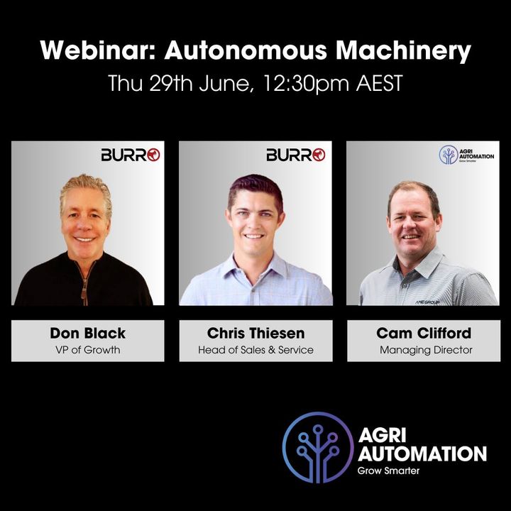 @VicGovAg  hosted webinar with Q&A this week. Agri Automation Australia will present autonomous GOtrack and Burro products, joined by @AugeanRobotics  team from USA. 

Register here: zurl.co/ufte 

 #agtech #autonomous #goodburro #gotrack #growsmarter
