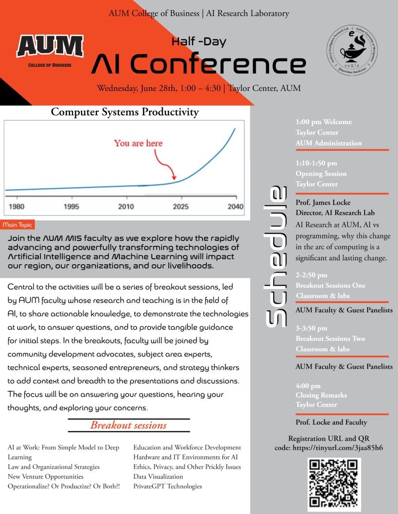 I85 Cyber Corridor Chronicles (@i85cyber) on Twitter photo <a href="/I85Cyber/">I85 Cyber Corridor Chronicles</a> steward #DrJamesLocke & the team from <a href="/aumontgomery/">Auburn University at Montgomery</a> #AIResearchLab hosting 1/2 Day AI Conference to include - Opening presentation session & breakout training sessions on an array of #AI/#MachineLearning/#DeepLearning related topics. To register: tinyurl.com/3jaa85h6 <a href="/I85Cyber/">I85 Cyber Corridor Chronicles</a> steward #DrJamesLocke & the team from <a href="/aumontgomery/">Auburn University at Montgomery</a> #AIResearchLab hosting 1/2 Day AI Conference to include - Opening presentation session & breakout training sessions on an array of #AI/#MachineLearning/#DeepLearning related topics. To register: tinyurl.com/3jaa85h6