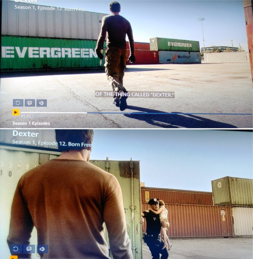 Biffdon's tweet photo. Dexter in the Present and Past Gives Away The Evergreen Child Trafficking Secret.  

Notice the present and past containers are aligned the exact same way and which one he gets saved from. https://t.co/tM47b6xYPx