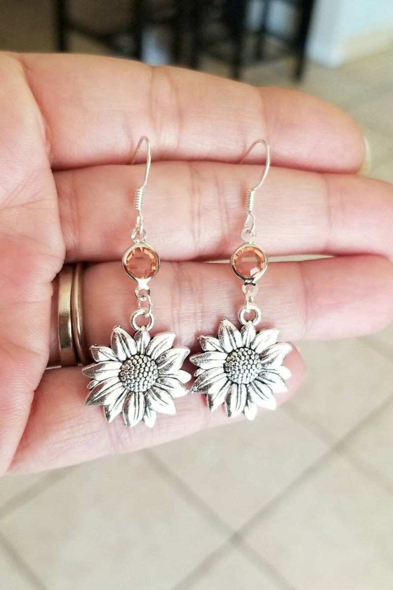 Sterling Silver Sunflower Earrings, Crystal Sunflower Dangle #sunflower #sunflowers #jewelry #earrings #silverearrings #Wedding #bridesmaids #summerfashion #summerstyle #Flowers #flowerearrings #Etsy etsy.me/431IWxc via @Etsy