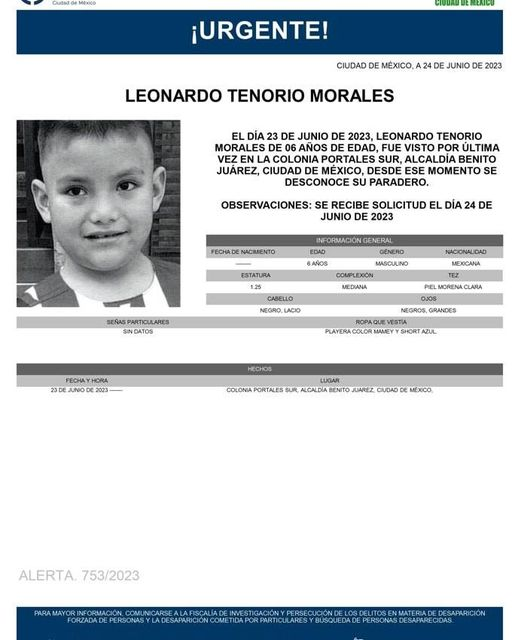 Fam_Unidas_AC's tweet photo. #AlertaAmber #CDMX
Leonardo Tenorio Morales
6 años #Desap 23/06/23
En #Alcaldía #BJ #Portales RT @BJAlcaldia @LuisMendozaBJ @AccionesBJ @ColoniasdeBJ @ViveBJ @Bj_comunidad @Reinventemosbjc @VillaDeCortesBJ @ColPortalesBJ @picusss @STaboadaMx @botDesaparecidx @elconsejomx https://t.co/iRPPJfyeEy