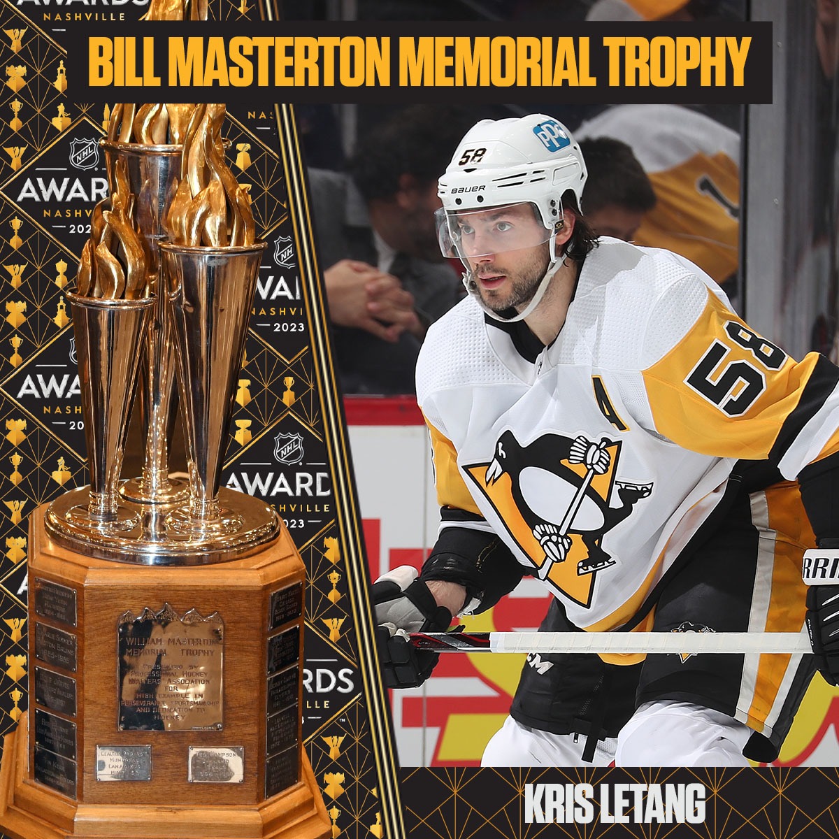 Kris Letang wins the Bill Masterton Memorial Trophy.👏

@Penguins | #LetsGoPens | #NHLAwards